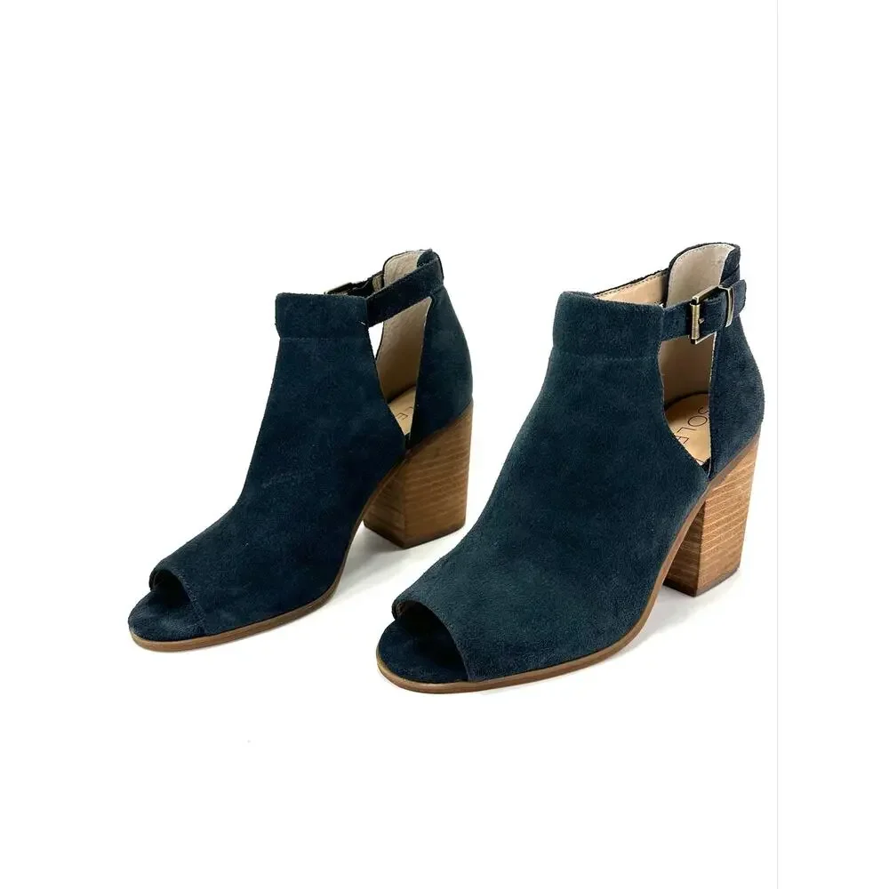 Sole Society Ferris Open Toe Bootie/Sandal Size 9/40M Blue/Gray Suede Adjustable